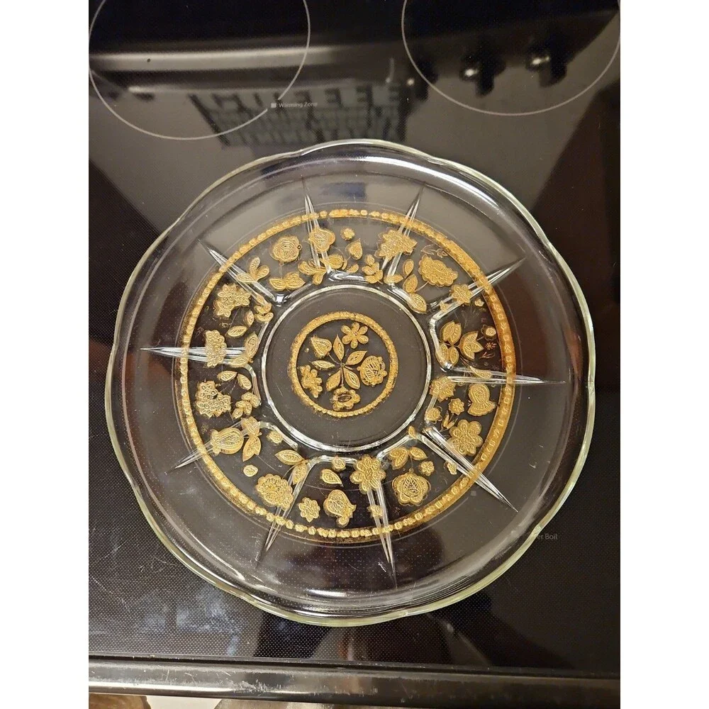 Vintage 1950'S Culver Glass 22K Gold Embossed Serving Plate, 11” Floral Design